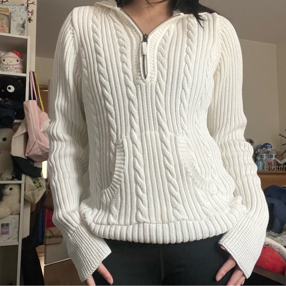 style & co. cable quarter zip up size small with hood